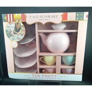 FAO Schwarz Tea Party Pretend Play Ceramic Set 9 Pcs. Real Porcelain Hand-Paint
